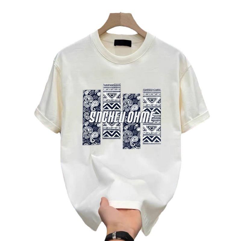 High-End Cotton Short-Sleeved T-Shirt Men'S Trend Round Neck Half-Sleeved White T-Shirt Men'S Top