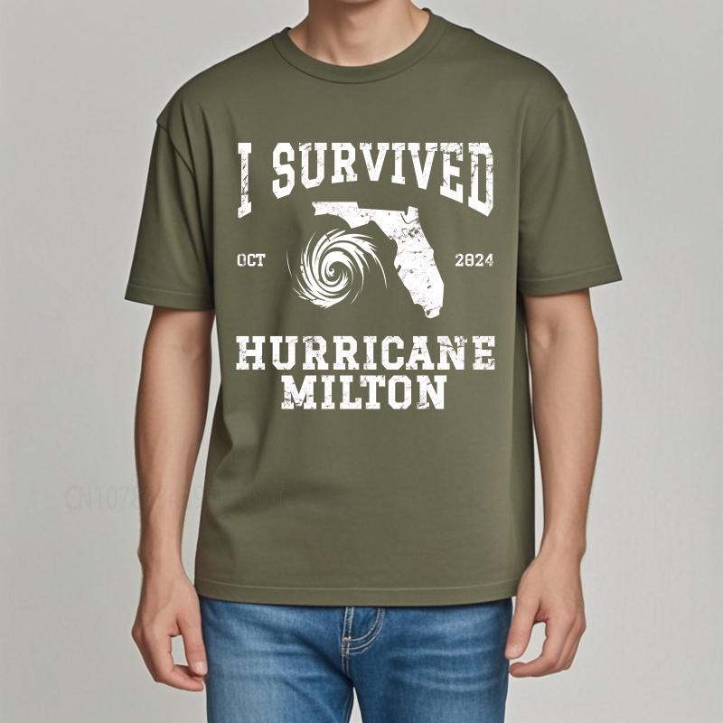 Plus Size summer For man tshirt I Survived Hurricane Milton Florida 2024 Oct Short Sleeve Street Wear Crew Neck tops