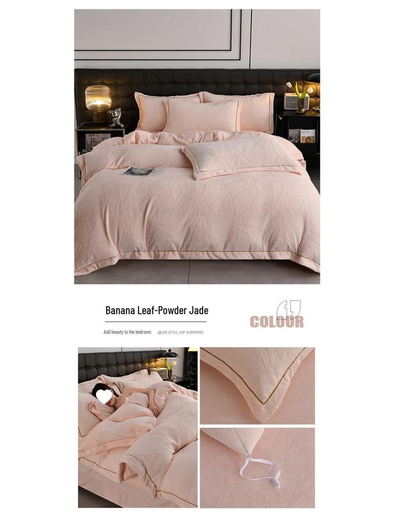 G5Z2025 Autumn/Winter Milk Velvet 4-Piece Solid Color Luxury Carved Bedding Set with Fitted Sheet.
