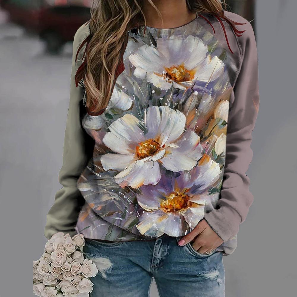 Summer Flower 3D Printed Sportswear Women s Casual Shoulder Long Sleeve Hoodie Harajuku Top Women s Clothing XS 1160₽