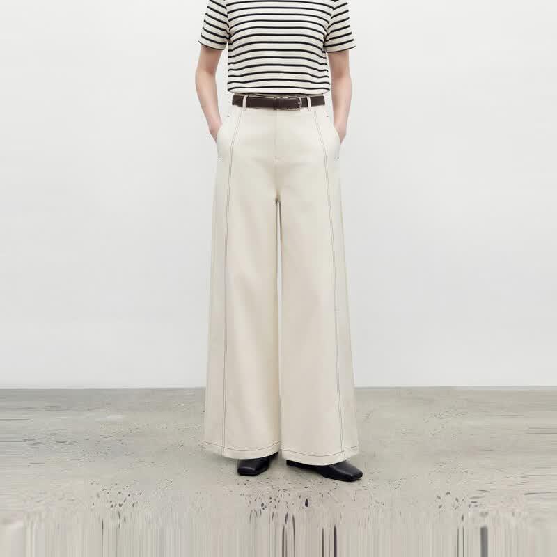 Women s Lyocell Blend Curved Wide-Leg Casual Pants S