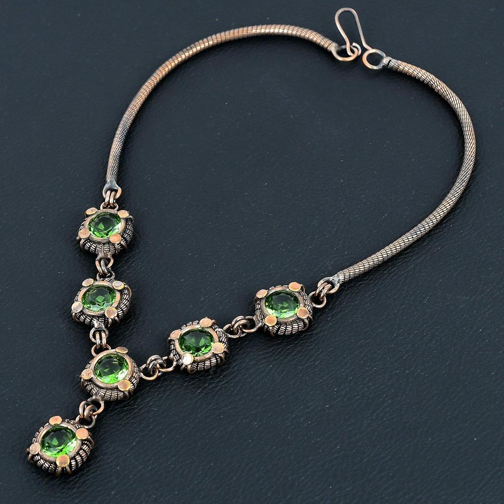 Tsavorite Necklace Handmade Jewelry, 999 Copper Wire Wrapped Necklace Designer Gemstone Jewelry Adjustable Chain Necklace Gift For Mom