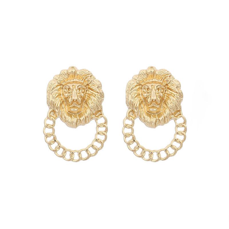 European and American new ins the same lion earrings vintage exaggerated retro niche earrings