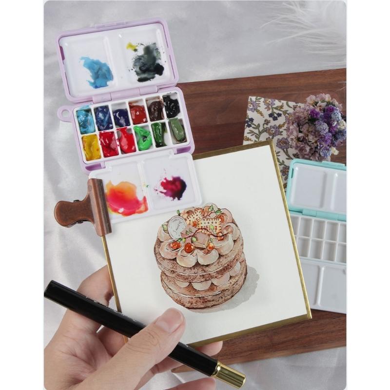 Watercolor Paint Palette 12 Well Folding Paint Storage Case Portable Watercolor Paint Mixing Tray for Artist Student