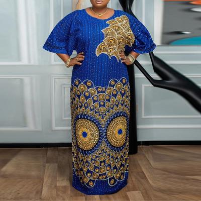 Women Plus Size Round Neck Mid Sleeve Printed Dresses