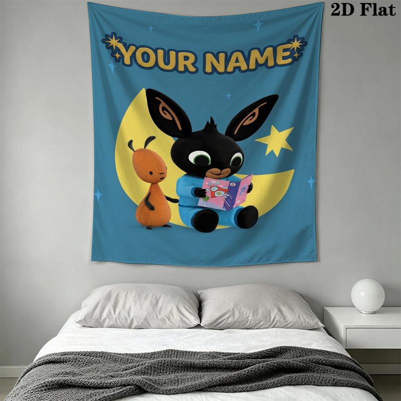 Custom Name Bing Bunny Wall Tapestry Aesthetic Wall Hanging Printed Fabric Blanket Decorative Tapestries for Bedroom Living Room Home Decor