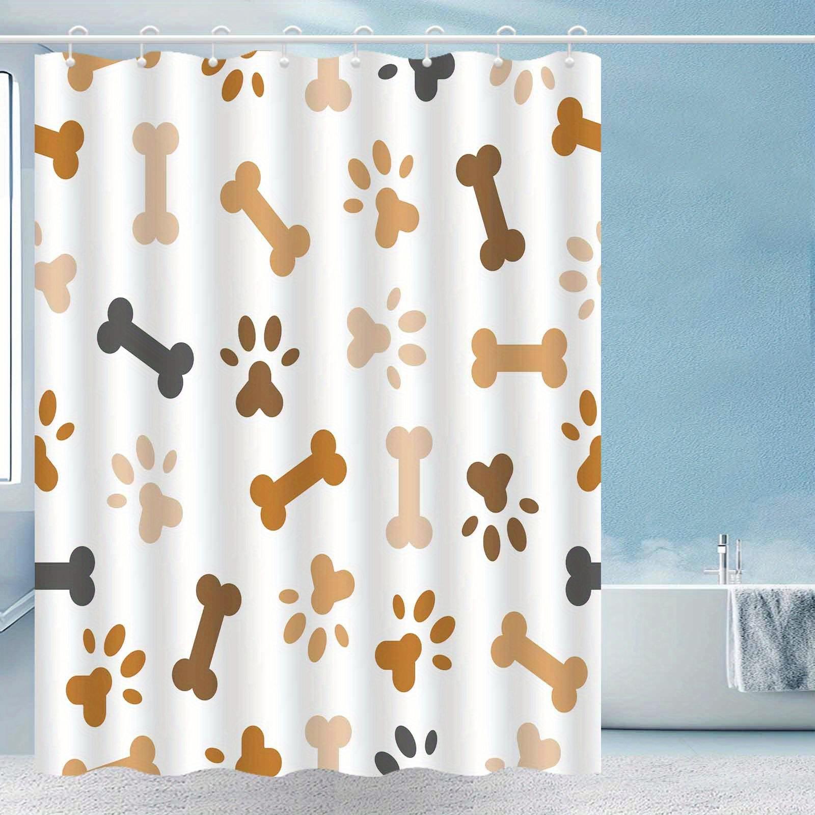 

1Pc Modern Simple Cartoon Bone And Paw Print Shower Curtain Polyester Fabric, Machine Washable, Suitable For Bathroom Decoration W60H190(CM)-1 Pcs