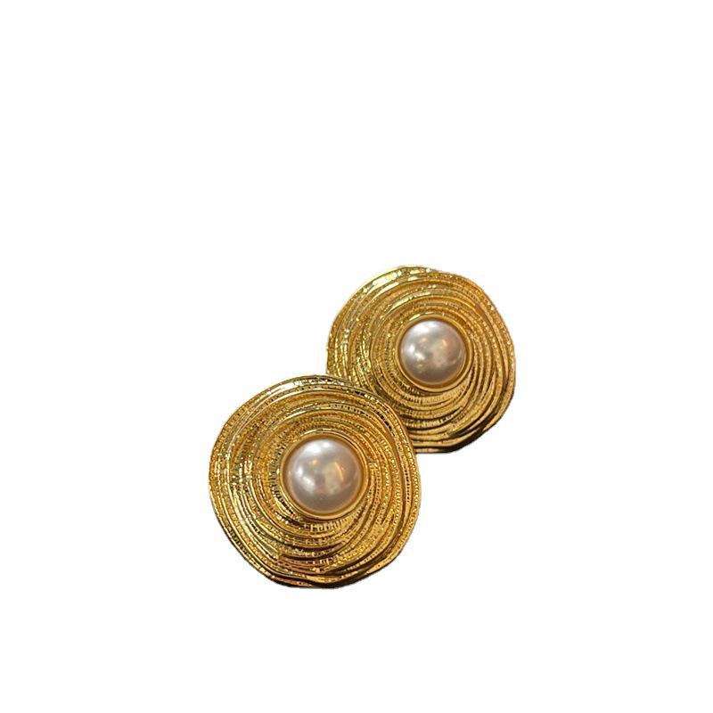925 Silver Needle Vintage French Gold Wire Wrapped Circle Stud Earrings