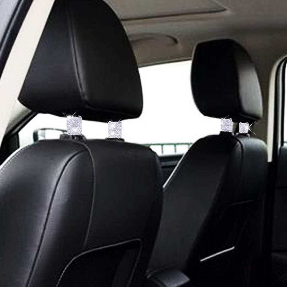 FEENM Car Headrest Coloring Decoration Bling Crystal Diamond Ice Car SUV Truck Interior Decoration Bling 4 Pack White