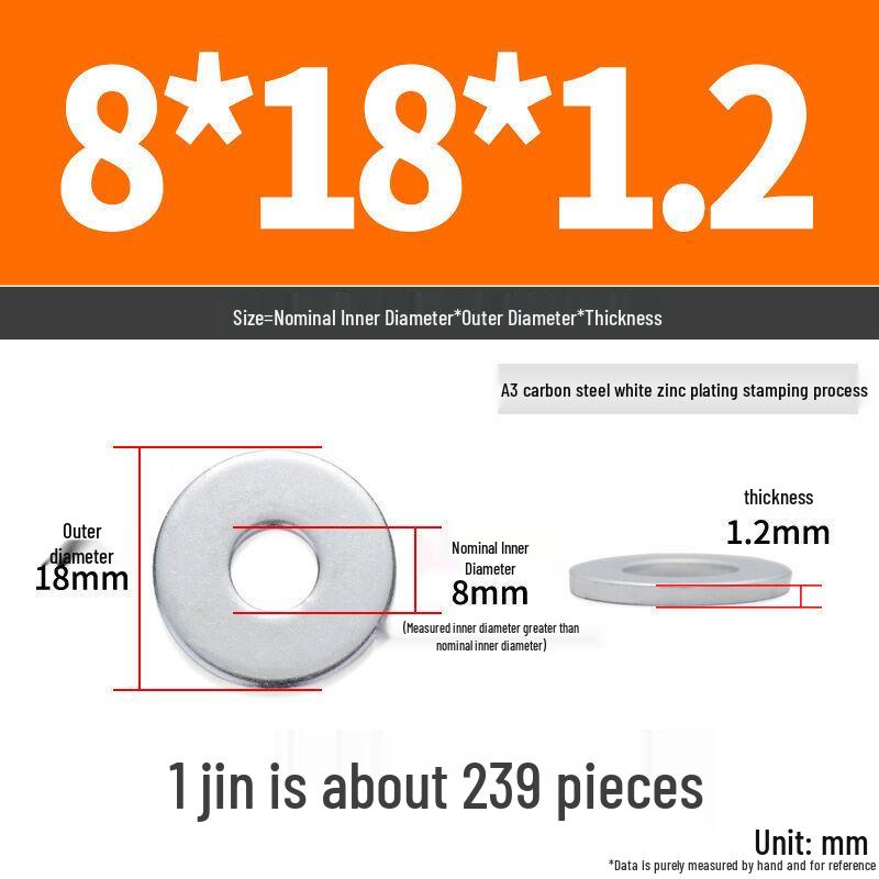 Extra Large Galvanized Metal Flat Washer - Thickened Round Screw Washer M6-M16