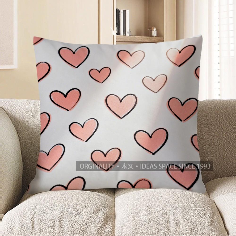 

2D Pink Hearts Pattern Throw Pillow For Decor Pattern Cushion Cover Suitable For Sofa Bedroom Car Pillow Cover 40x40cm