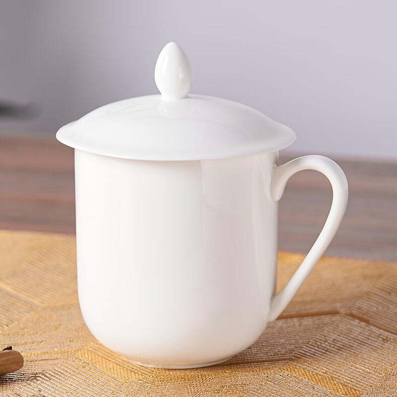 Youlaifu Ceramic Tea Cup with Lid Pure White Bone China Office Meeting Cup 350ml Custom Printed