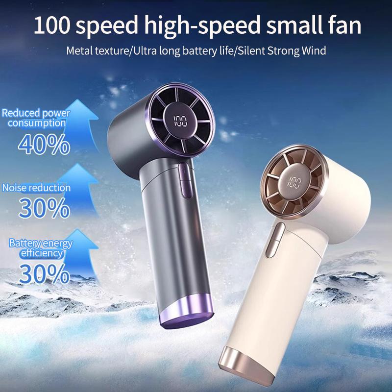 Portable Handheld Electric Fan 100 Wind Speeds USB Rechargeable Outdoor Small Fan Electric Eyelash Fan Digital Display Fans