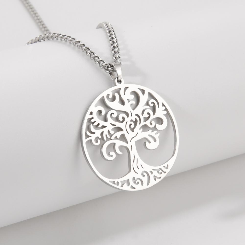 My Shape Vintage Tree of Life Necklaces for Men Women Gold Color Stainless Steel Necklace Choker Round Pendant Fashion Jewelry
