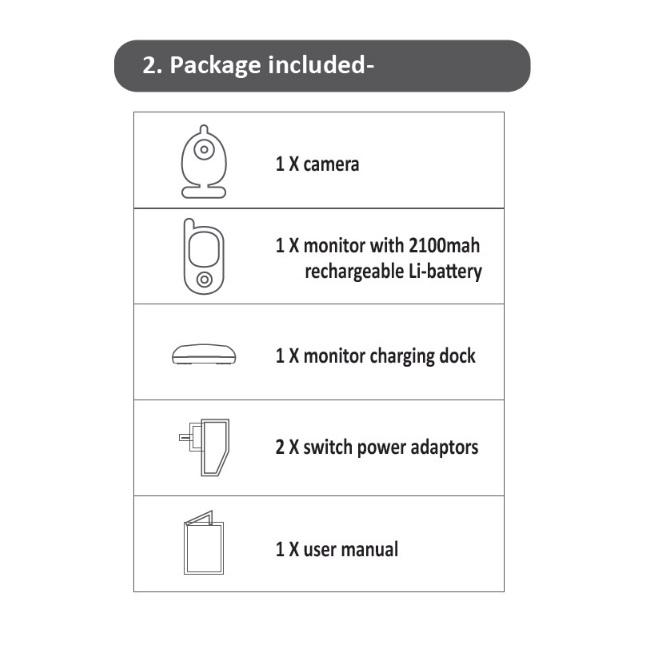 Monitoare pentru bebeluși de 2,5 inci Cânte de leagăn cu vedere de noapte IR Indicator de temperatură Tasta atingebilă InterfonAA