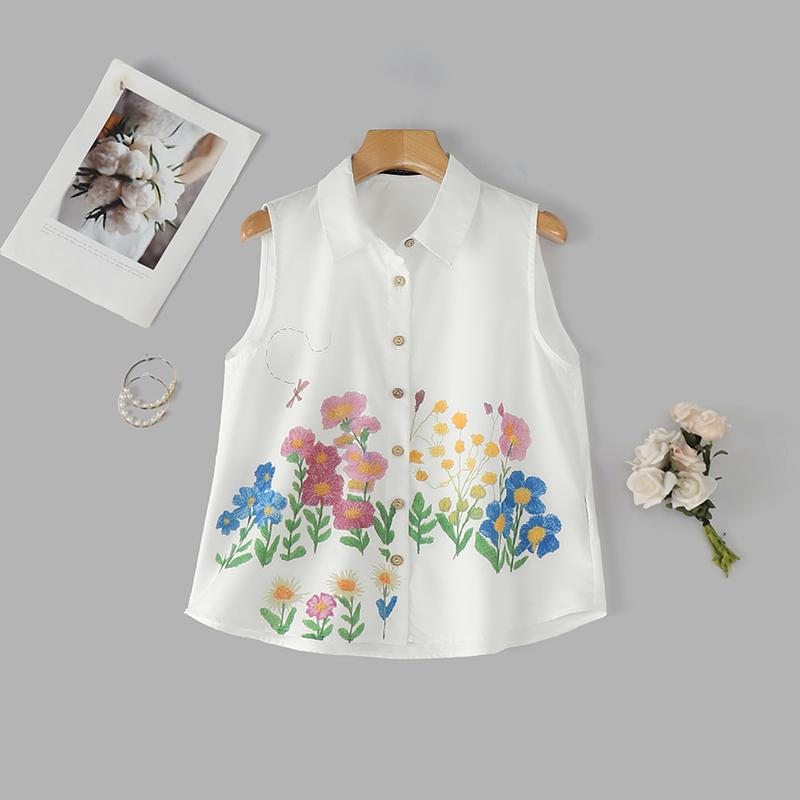 ZANZEA Women Casual Turn Down Collar Floral Print Sleeveless Vest Tops