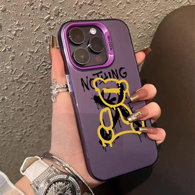 Personalized Graffiti Teddy Bear Phone For iPhone 16 15 14 13 12 11 Pro Max Shockproof Hard Matte Back Cover Case Funda