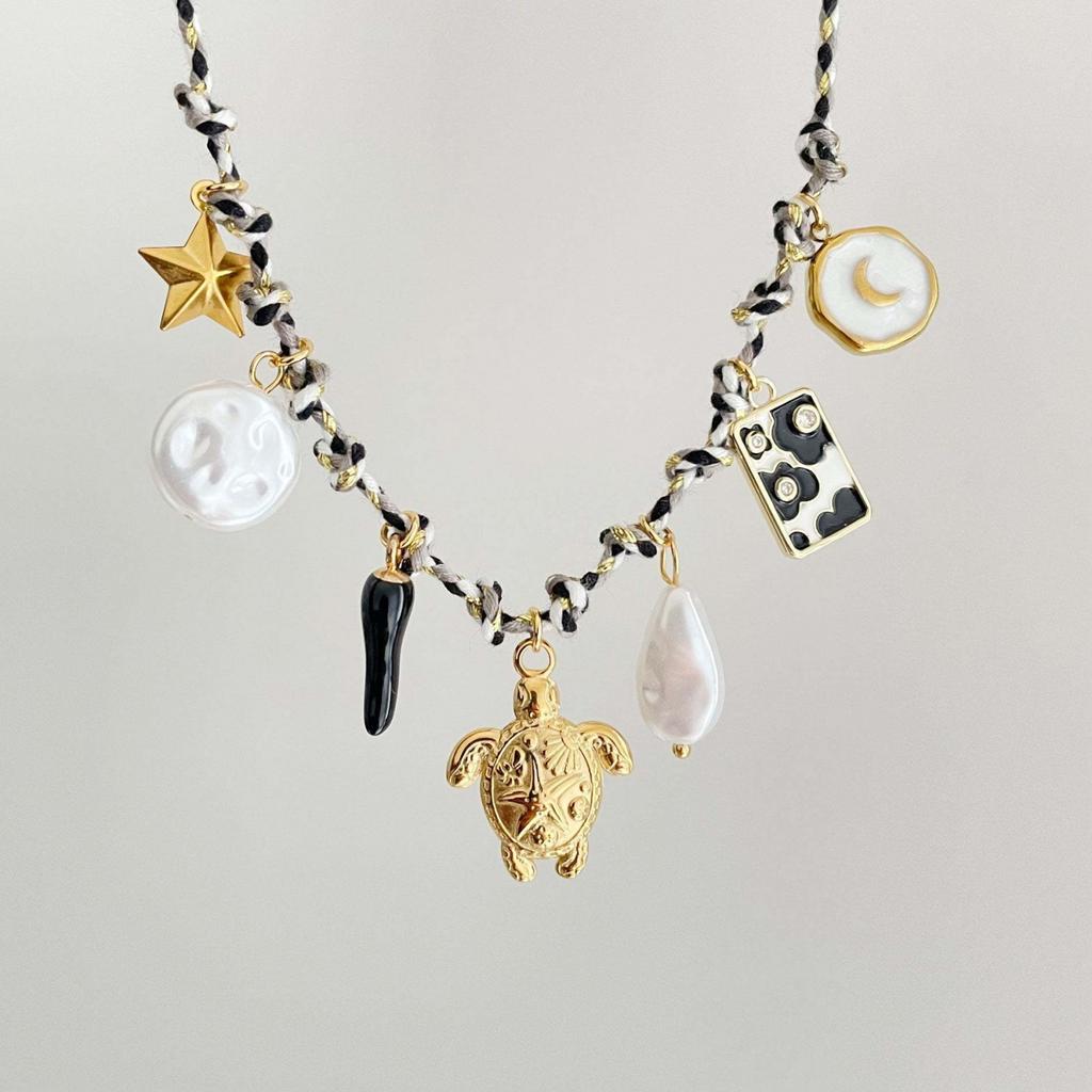 Flower Ocean Shell Sun Pendant Necklace Braided Cord 304 Stainless Steel Women's Stylish Gift Jewelry 40cm(15.7") + 5cm(2") long