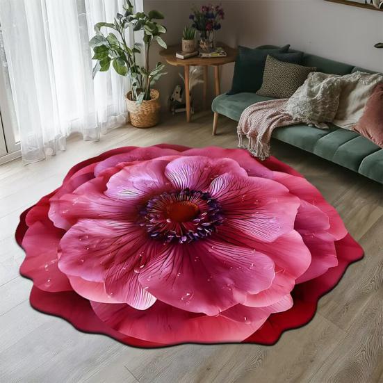 3D Flower Bathroom Rug Anti-Slip Absorbent Floor Mat Realistic Flower Area
