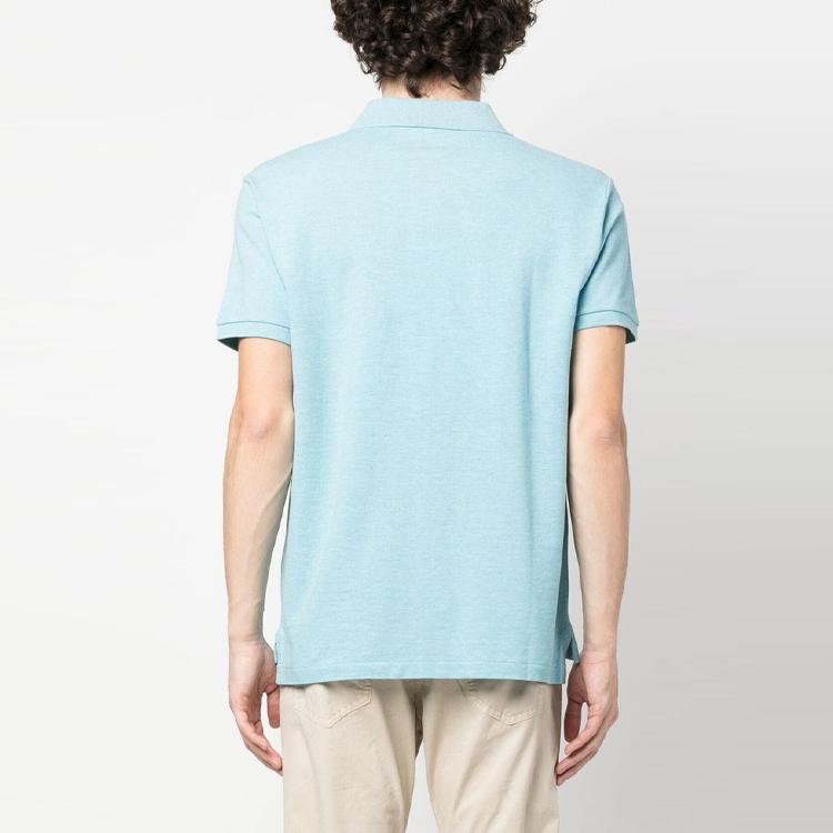 Polo Ralph Lauren Solid Color Logo Embroidered Pullover Short Sleeve Polo Shirt Men tops Light-Blue 710536856-357