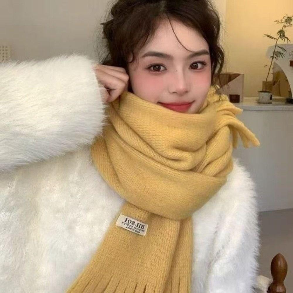 Long Tassel Winter Wool Scarf Plush Long Shawl Simple Winter Cashmere Scarves Student