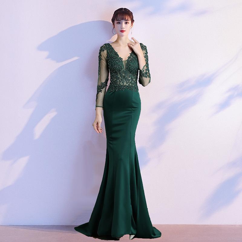 Annual Meeting Dress Fishtail Skirt 1011 New Summer Haute Couture Temperament Long Sleeve Host Catwalk Dress Banquet Evening Dress