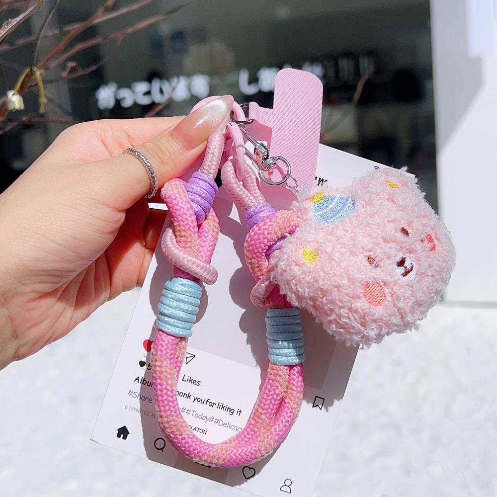 

New Universal Braided Mobile Phone Lanyard Strap Plush cat Hanging Chain Ring Cord with Patch Wrist Strap Cell Phone Detachable