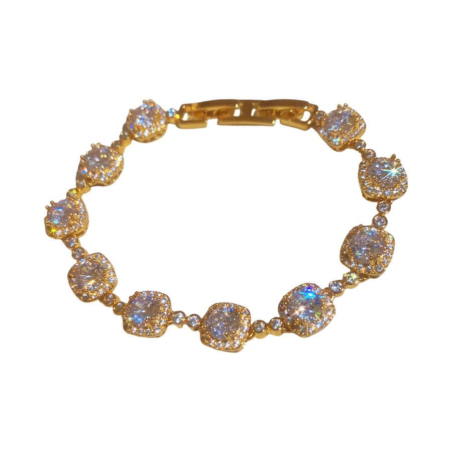 Silver Gold Finish Cz Square Link Bracelet For Women Stylish Gift