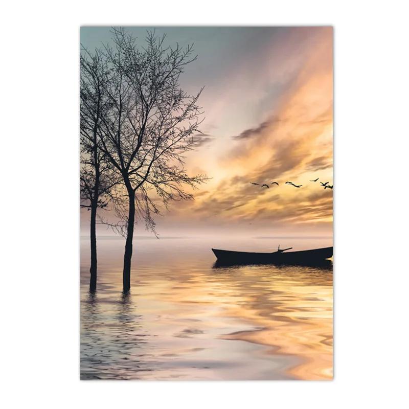 

Осенний солнечный свет пейзаж тростниковая ветряная мельница лодка озеро настенная живопись на холсте плакат на скандинавскую тему и печать фотографий Декор в гостиную 21x30cm No Framed