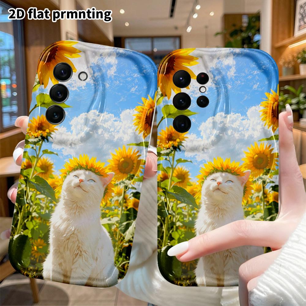 Phone Case: 2D Flat Samsung Galaxy A34 A35 M05 M06 S20 S22 S21 FE Plus 5G Protective Case, Flower Sea Little White Cat, Perfect Holiday Gift for Chris