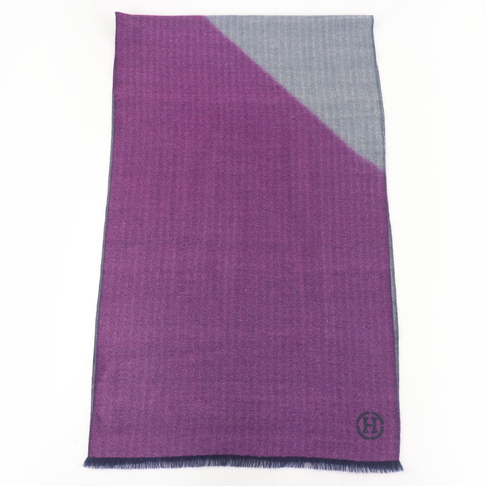 

Great HERMES Stall H Logo Leather Patch Large Shawl purple cashmere Women Used