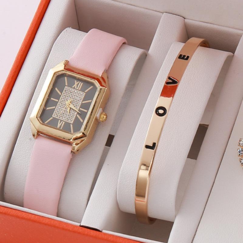 New Square Roman Watch Gem Bracelet Set Square Belt Watch Square Gem Bracelet Set