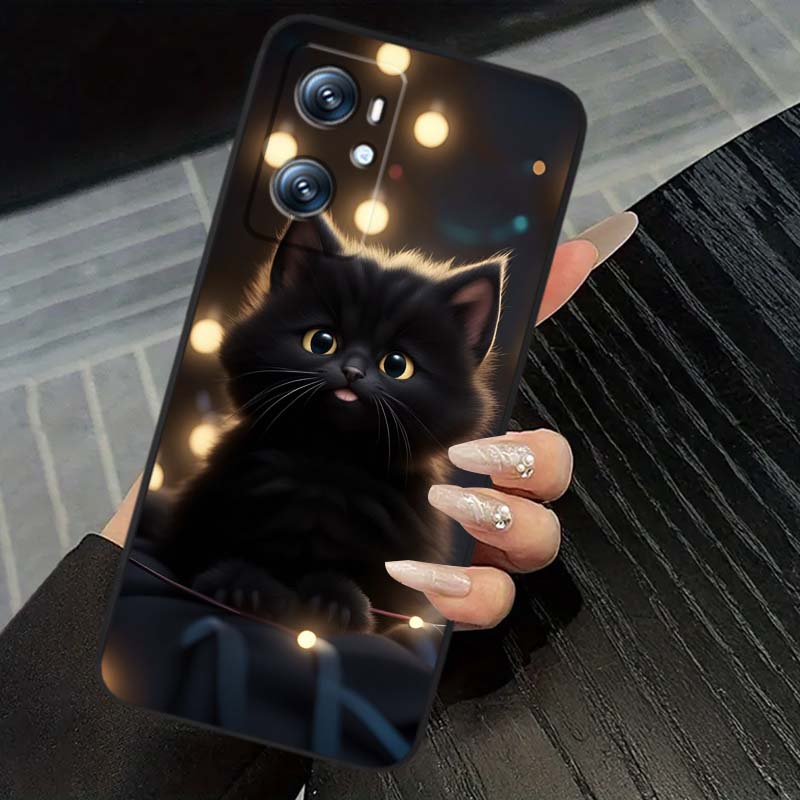 Anime cartoon cat illustration For OPPO Reno 5 6 7 A96 A40 A58 Realme GT A74 A78 Neo2 A74 A78 Find X5 X3 X7 X8 Black Phone Case