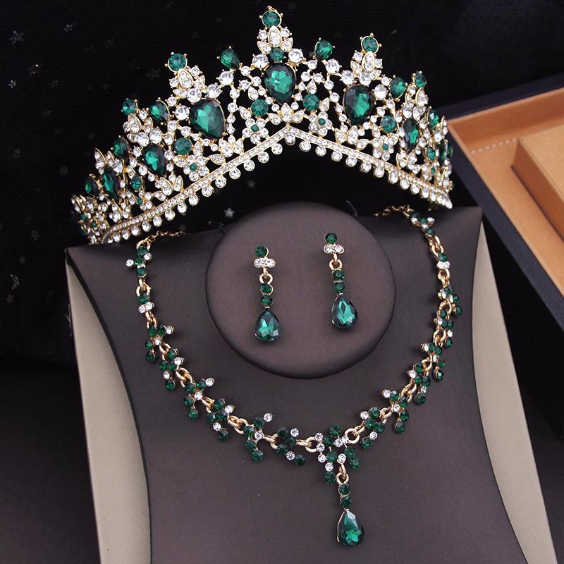 Lila Farben Hochzeitskrone Brautschmucksets für Frauen Choker-Halsketten-Sets Tiaras Ohrringe Schmuck Abschlussball-Kostümzubehör