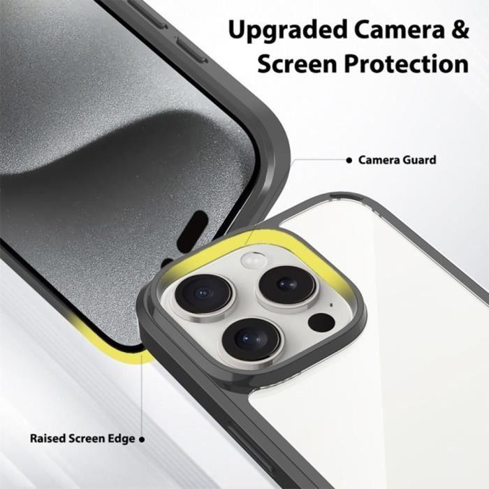 Coque pour iPhone 16 Pro - Protection Antichoc Silicone Noir avec Dos Transparent en PC