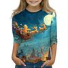 Jule trykk topper for unge jenter 4-11 år rund hals 3/4 ermer T-skjorter trendy topper antrekk tees