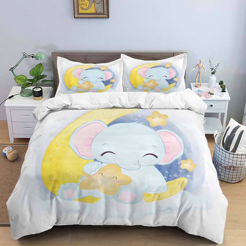 Comforter Moon Little Animal Sleep Print Digital Print Polyester Bedding Sets Girl'S For Teens