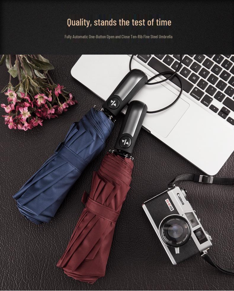 Men's XL 10-Rib Dual-Use Automatic Folding Umbrella for Sun & Rain