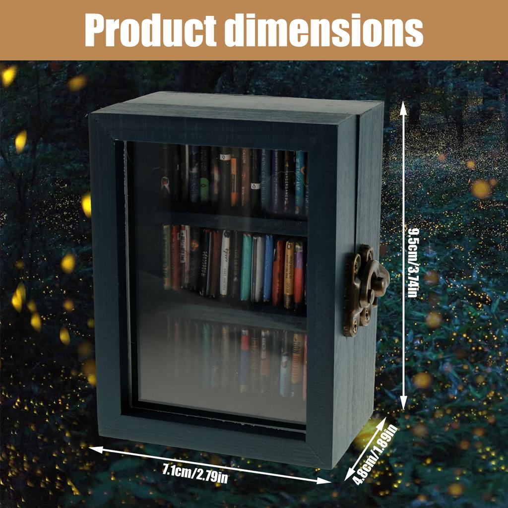 Mini Anxiety Bookshelf, Wood Shake Bookshelf Shake Miniature Book Library with 60Pcs Miniature Books Stress Reliever Bookshelf