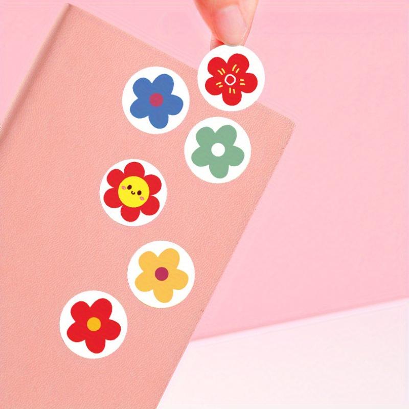 Round Floral Stickers - Vibrant Red Flower Design Paper Reward & Decoration Labels for Journals Gift Wrapping and Greeting Cards