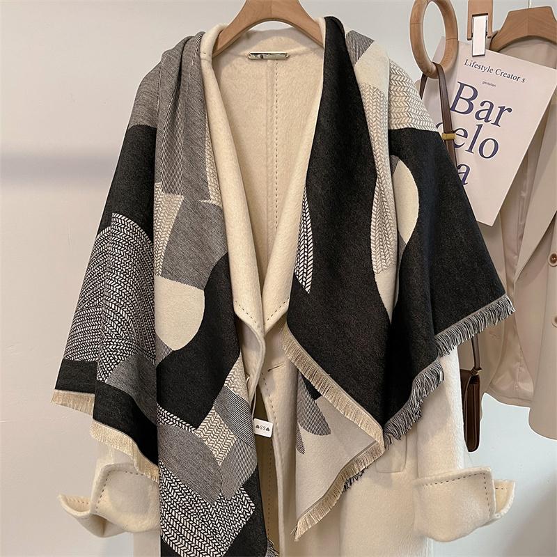 Winter Thick Warm Double Cashmere Scarf Shawl For Women Fashion Lady Long Camellia Temperament Blanket Bandana