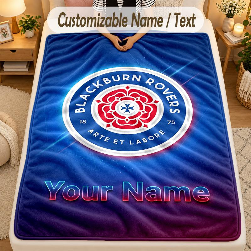 FlaneldeckeBlackburn Rovers Fußball Benutzerdefinierter Name Text Personalisierte Weiche Warme Überwurfdecke Heimdekoration Geschenk