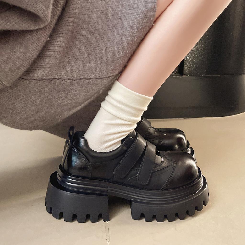 Japanese version 2025 autumn new retro style round head platform Velcro small leather shoes British style JK single shoes loafers