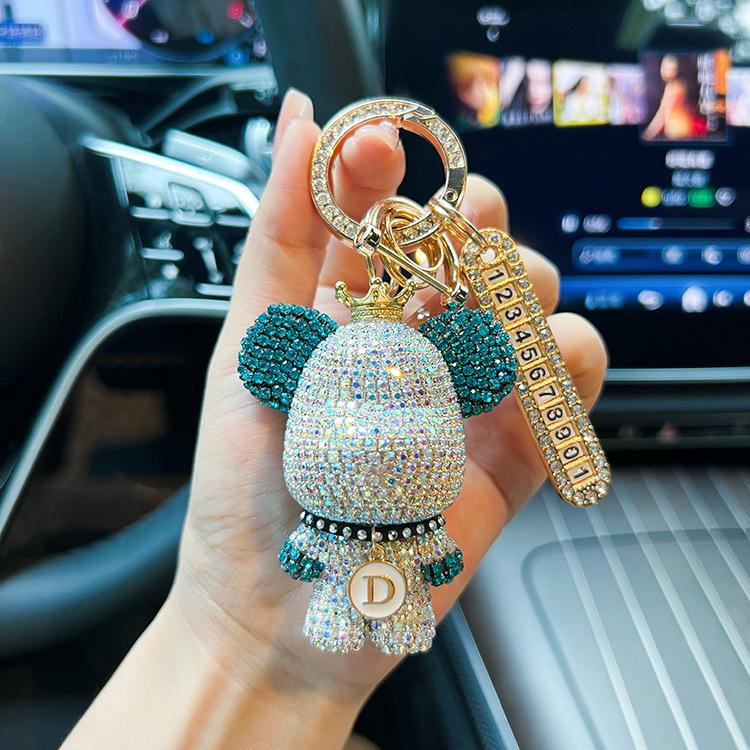 Nyckelring med strasspanda, anpassad bokstav och anti-förlustplatta