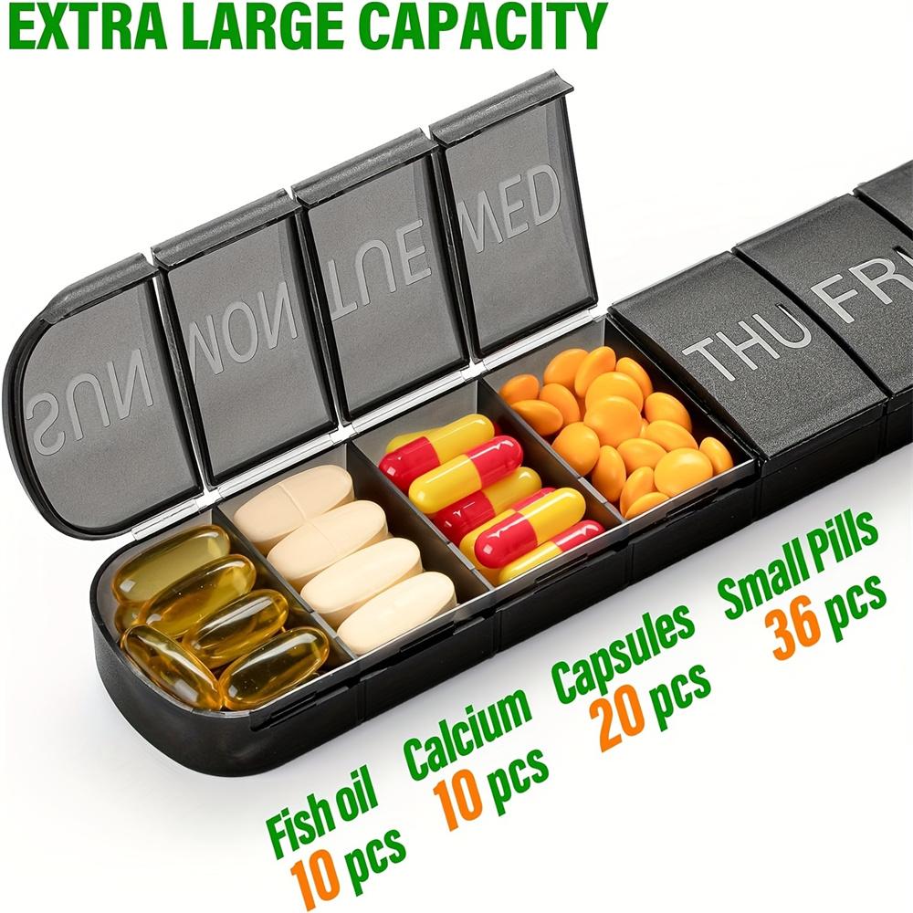 Portable Weekly Pill Box 7-Day Medication Dispenser Large Capacity Vitamin Box Individually Storage Sealed Long Pill Organizer