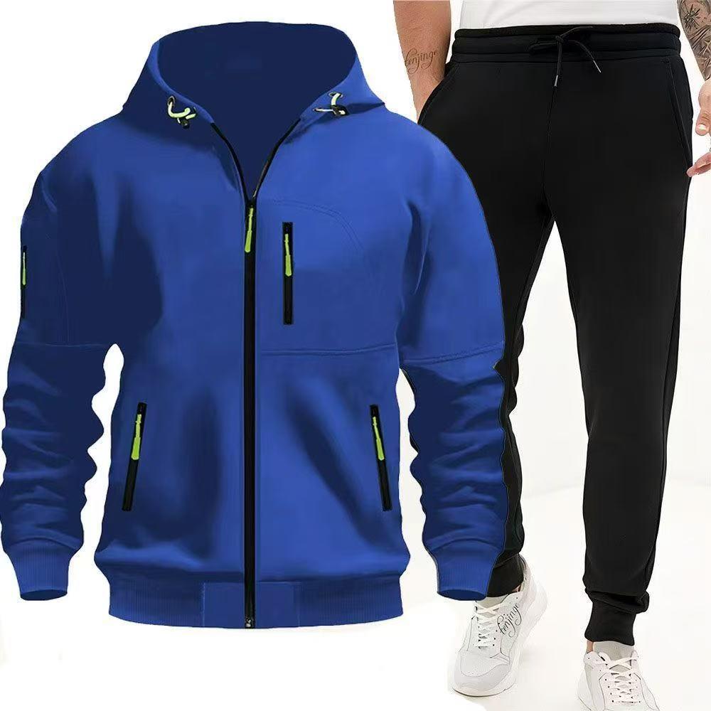 2025 Men's Plus Size Hooded Zip-Up Sports Hoodie & Jogger Set for Autumn/Winter