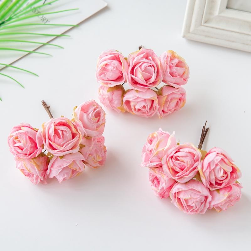 6Pcs Artificial Flowers Fake Silk Rose For Christmas Wreath Accessory Home Floral Arrangement Wedding Bridal Bouquet Decoration