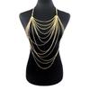 Sexy Übertrieben Goldfarbe Mehrschichtig Quaste Kette Strasssteine Halskette Brustkette für Frauen Körperkette Schmuck Zubehör
