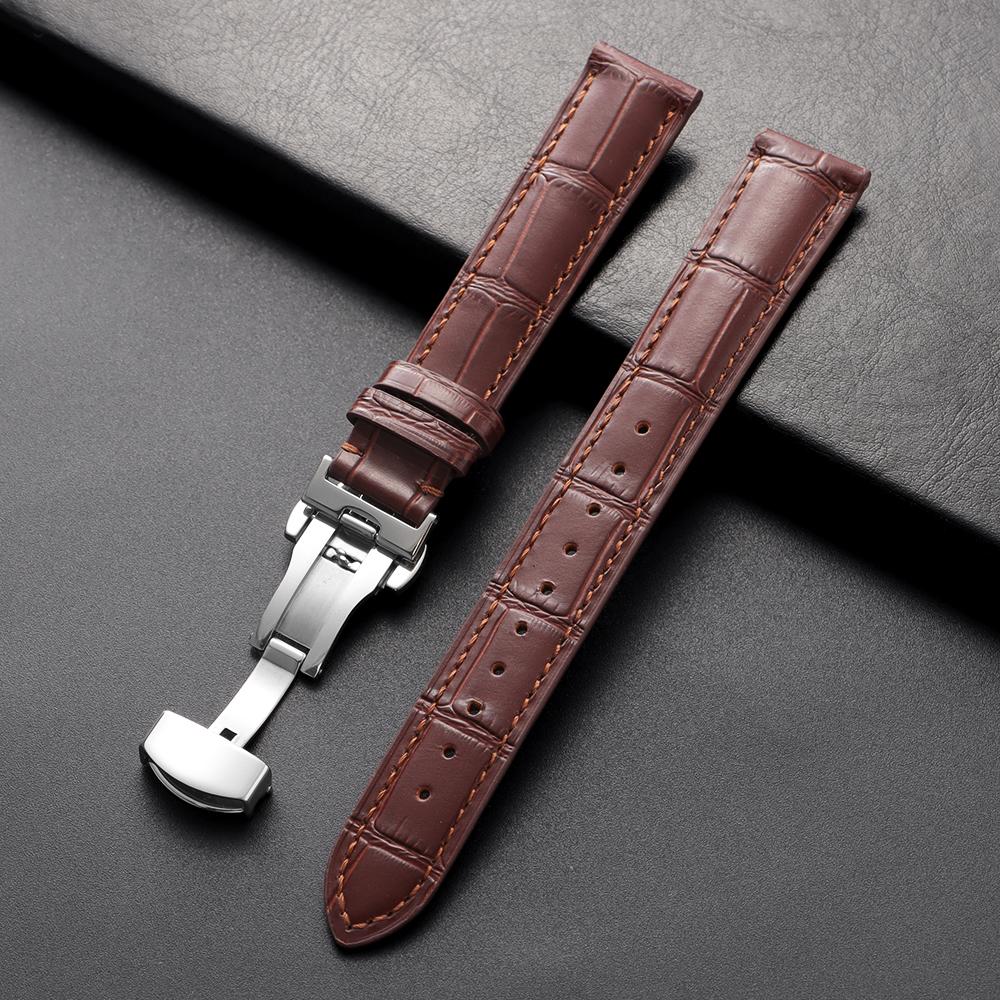 18mm Genuine Cowhide Watch Strap Universal Band Pin Buckle Butterfly Clasp Band Soft Wrist Watchband Bracelet Watch Accessories