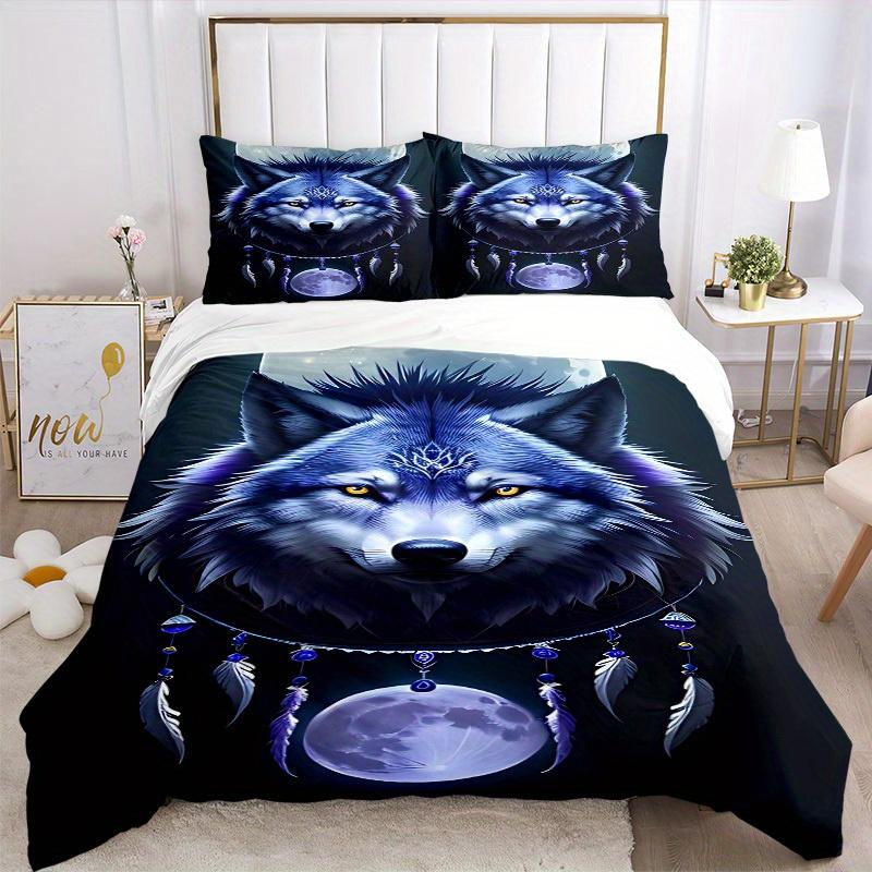 3pcs Set Wolf Moon 1 Quilt Cover + 2 Pillowcases, All Seasons Bedroom Setting, Perfect for Home and Dorm Decor A182